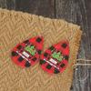 European & American Christmas Plaid Car Earrings with Tree (Double-Sided Leather)
