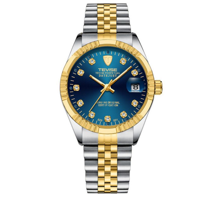 TEVISE Automatic Mechanical Watch for Men with Date Stainless Steel Diamond Fashion Business Casual Watch Waterproof