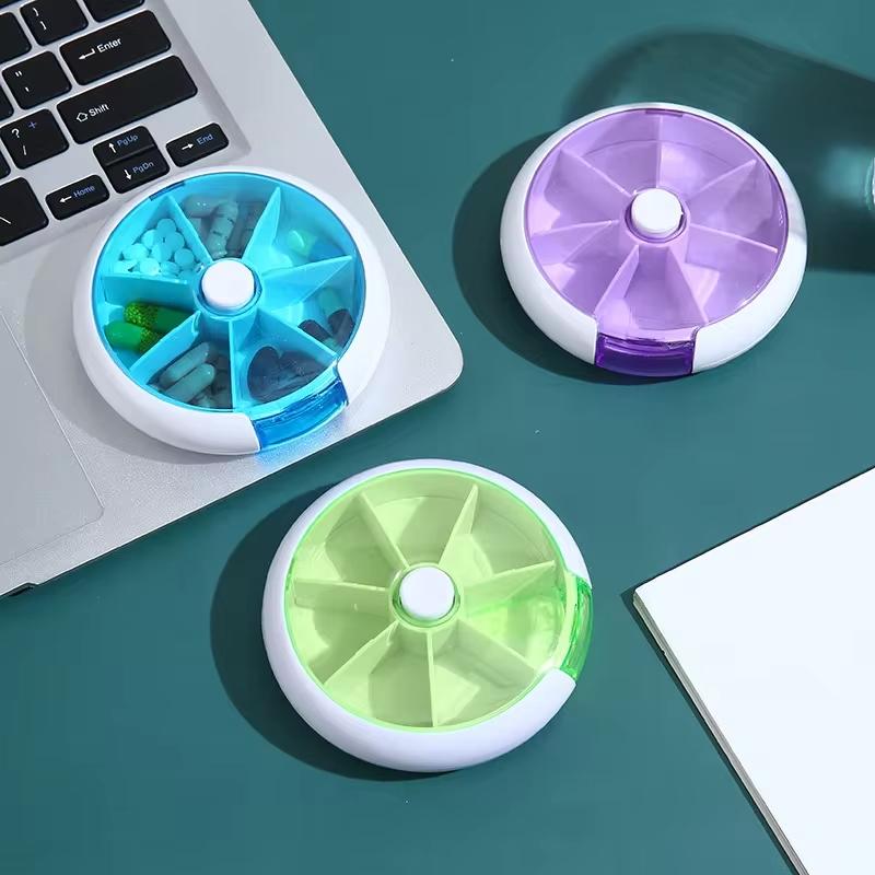 Seven Grid Round Medicine Box One Week Medicine Box Portable Rotating Packaging Fruit Medicine Box Portable Mini Box for Carryin