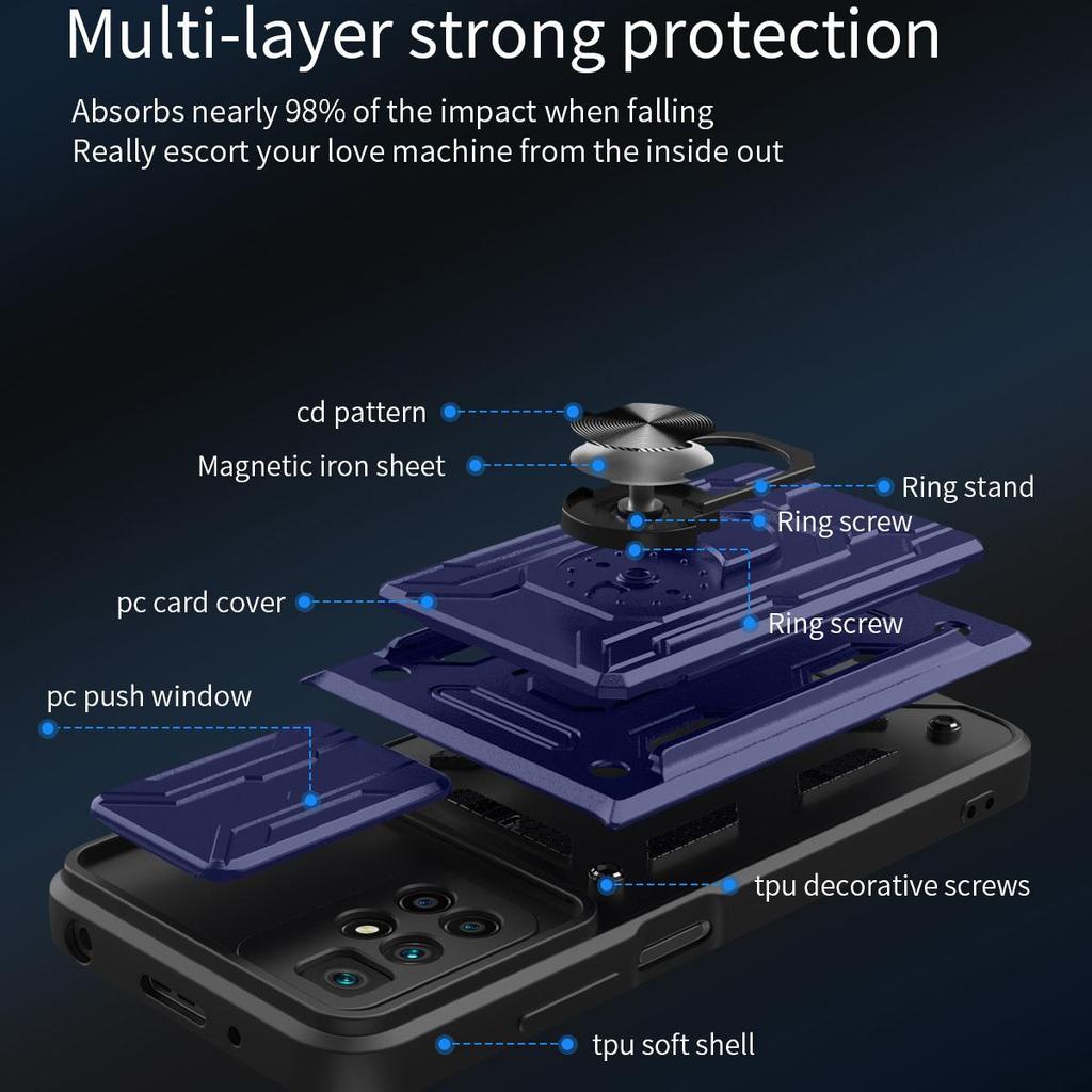 Camera Lens Protection Case For Samsung A02S A22 A12 A30 A50 S20 Ultra iPhone 11 12 13 Pro Max Removable Card Slot Bracket Finger Ring Phone Cover