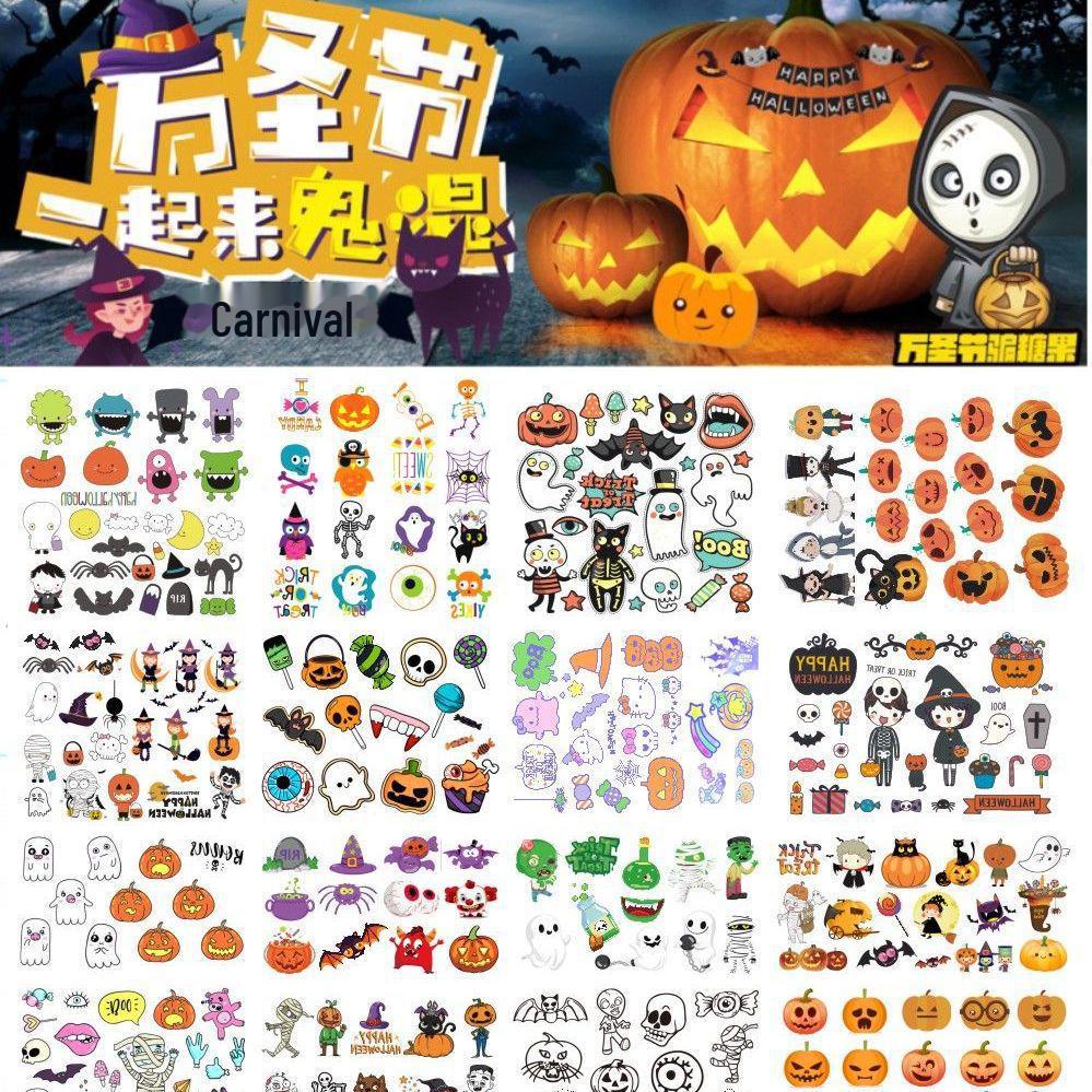 Детские наклейки-татуировки с героями мультфильмов на Хэллоуин — милые тыквы, привидения, черепа, водонепроницаемые и прочные