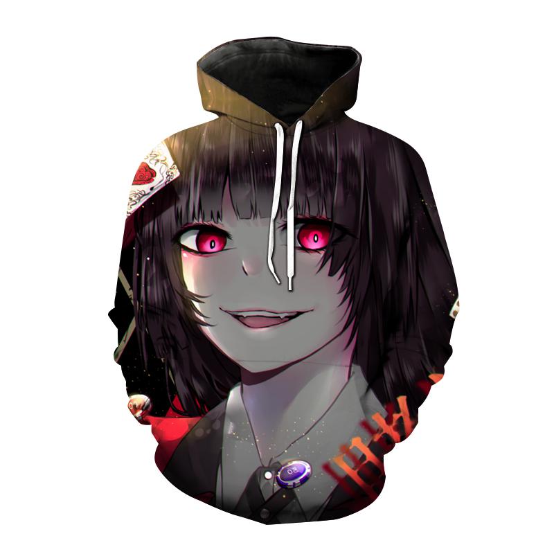 Kakegurui толстовки с 3D принтом аниме для мужчин и женщин, повседневная модная толстовка, толстовка большого размера, Harajuku, модные пуловеры с капюшоном