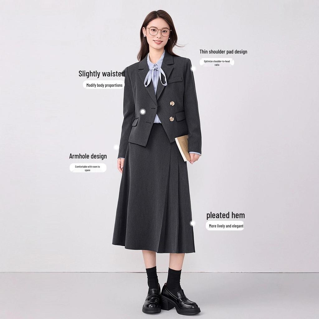 Женский маленький короткий пиджак-блейзер и юбка - Весна/Осень 2025, Профессиональная формальная одежда