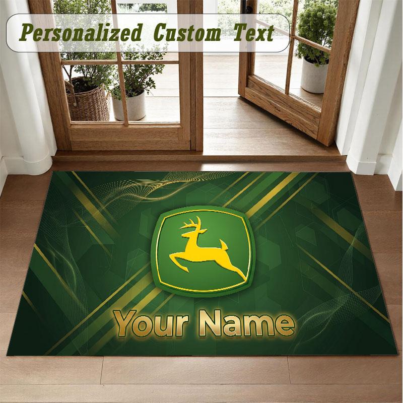 Crystal Velvet Square Rug Custom NameJohn Deere Pattern Non Slip Home Floor Decor Rug