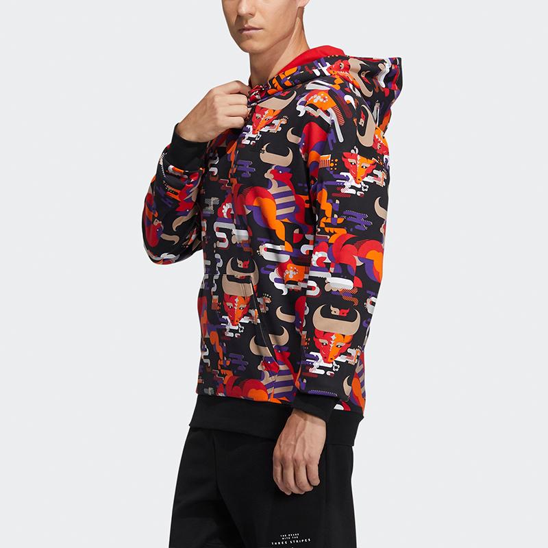 adidas Мужская толстовка с капюшоном Cny Gfx со сплошным принтом, малиновый GQ8838