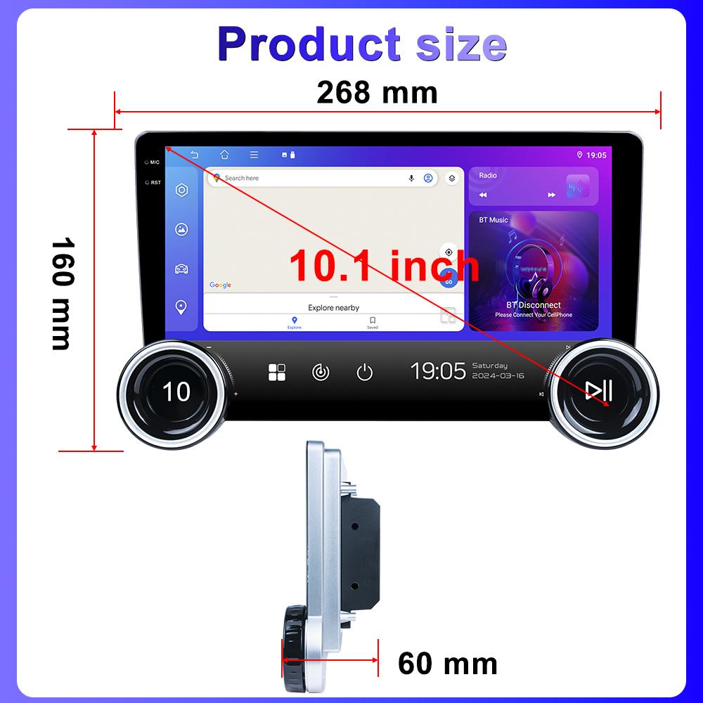 Reakosound Android 4 Core Car Radio 10.1" High Definition GPS Navigation Bluetooth Universal Car Multimedia Player Carplay Stereo
