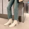 Autumn New Square Head Thick Heel Elastic Boots Thin Boots White Short Boots Winter Mid Boots