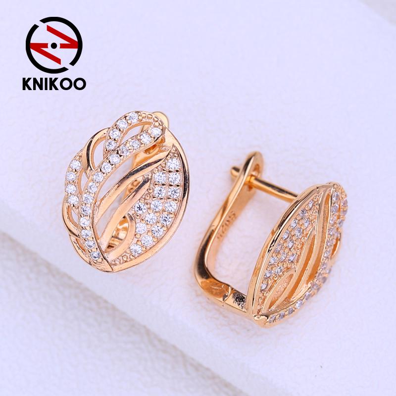 KNIKOO Leaf Clip Earrings For Women Fashion Cubic Zirconia Round Stud Earrings Jewelry For Wedding Party Gifts
