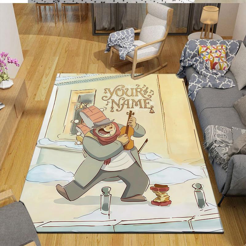 Custom Name,Ernest & Celestine Home Sofa Decoration for Living Room & Bedroom, Non‑Slip Play Flannel Floor Mat for Game Room