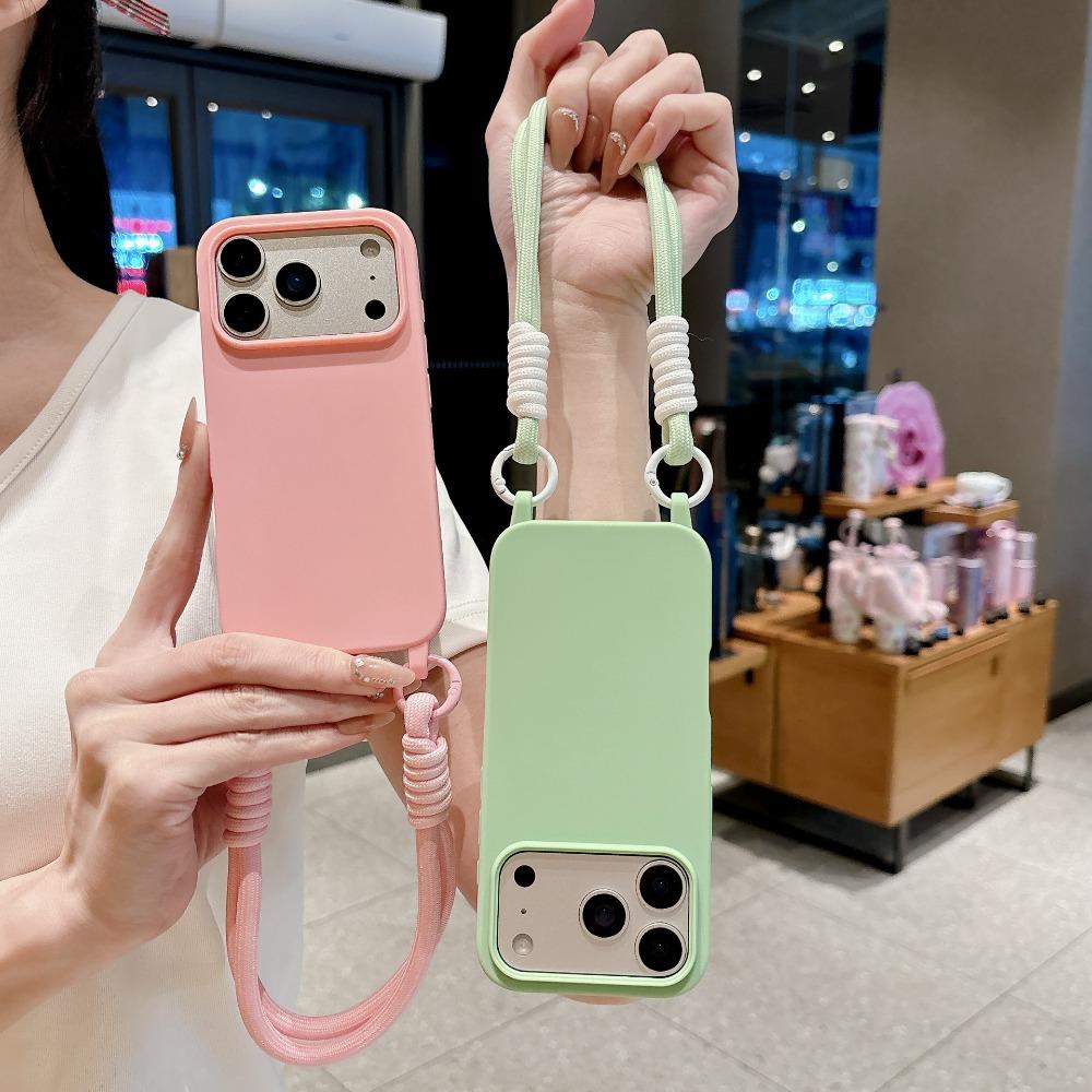 Жидкий силиконовый ремешок на запястье Конфетный чехол для iPhone 18 17 Air 16 15 14 13 Pro Max Plus Шнурок Ударопрочный Защита от потери Мягкий чехол