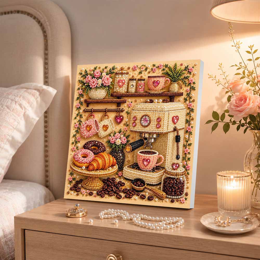 5D DIY Pearl Painting Set Pearl Art Embroidery Coffee Maker Donut Bread Home Decoration Gift