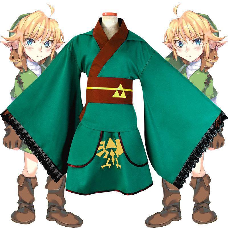 Изысканный зеленый костюм юката кимоно для косплея для поклонников The Legend of Zelda