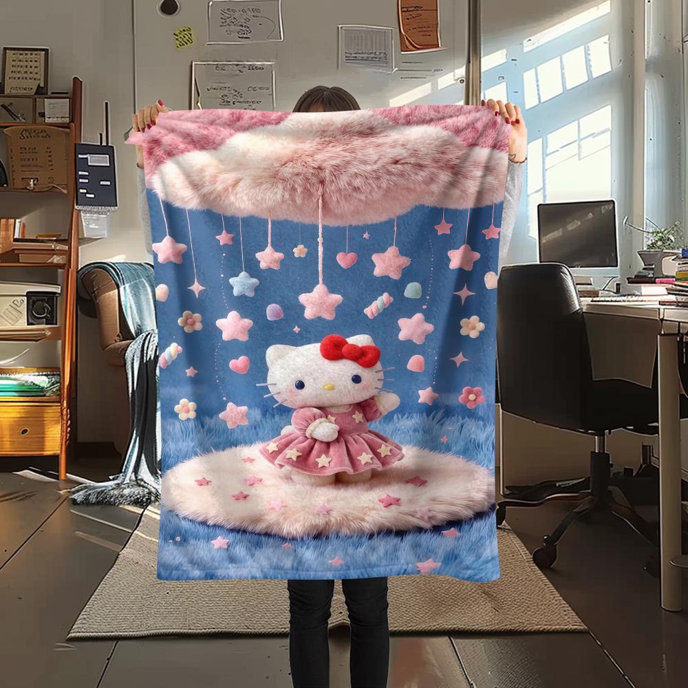 1 шт. Розовое фланелевое одеяло Hello Kitty с принтом, Высококачественное, Для всех сезонов, Декор для дома, Тепло и комфорт, Идеально для рождественских подарков