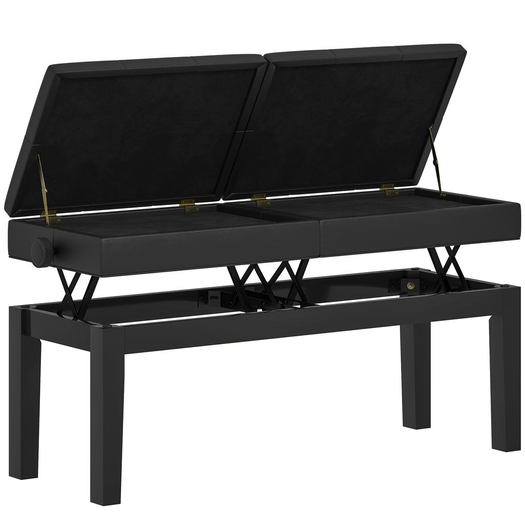 Piano Bench, Piano Stool, Faux Leather, Adjustable Double Seat, Storage, Black