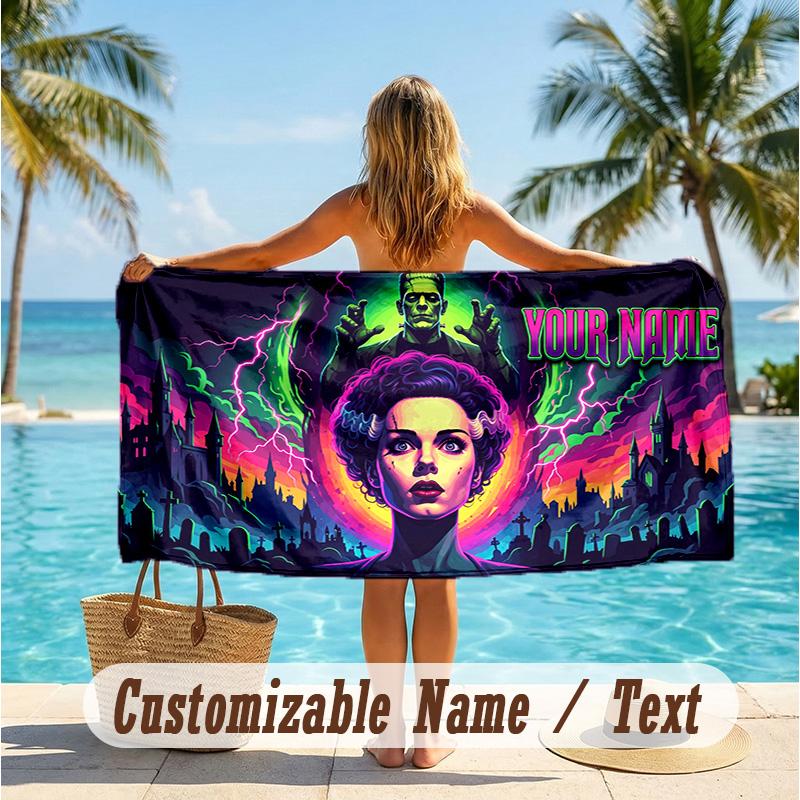Custom Text Beach Towel, Soft Absorbent Swimming Multi-use TowelBride of Frankenstein