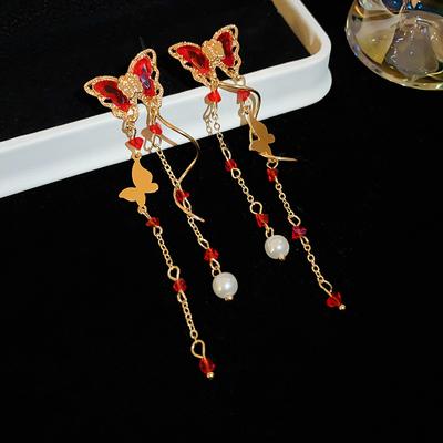 Серьги-подвески из цинкового сплава с иглами-бабочками, цирконом, длинной кисточкой и жемчугом для женщин, новая модная модель, легкая роскошь, циркон с высоким чувством