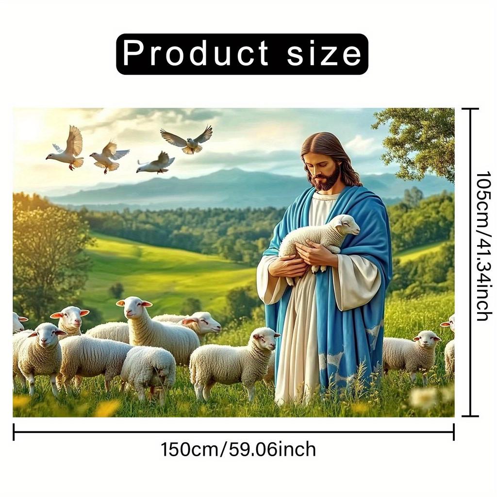 A banner with a shepherd and a lamb as the background - a peaceful pastoral scene of Jesus Christ and the Lamb birthday