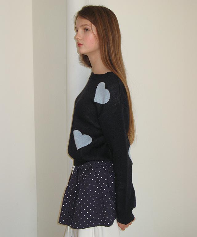 RONRON 3 Heart Jacquard Pullover Knit Navy