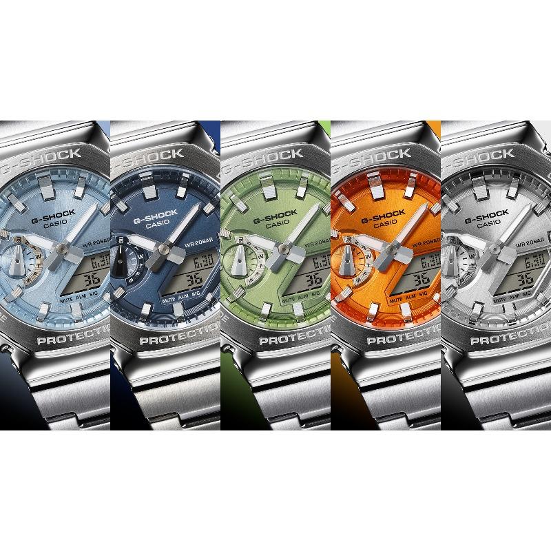 Casio Мужские часы G-SHOCK из нержавеющей стали, водонепроницаемость 200 м, аналоговые, ударопрочные, кварцевые, GM-2110D-2B