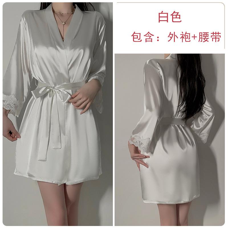 Women's Lace Deep V Slit Sleep Dress with Robe Lounge Set