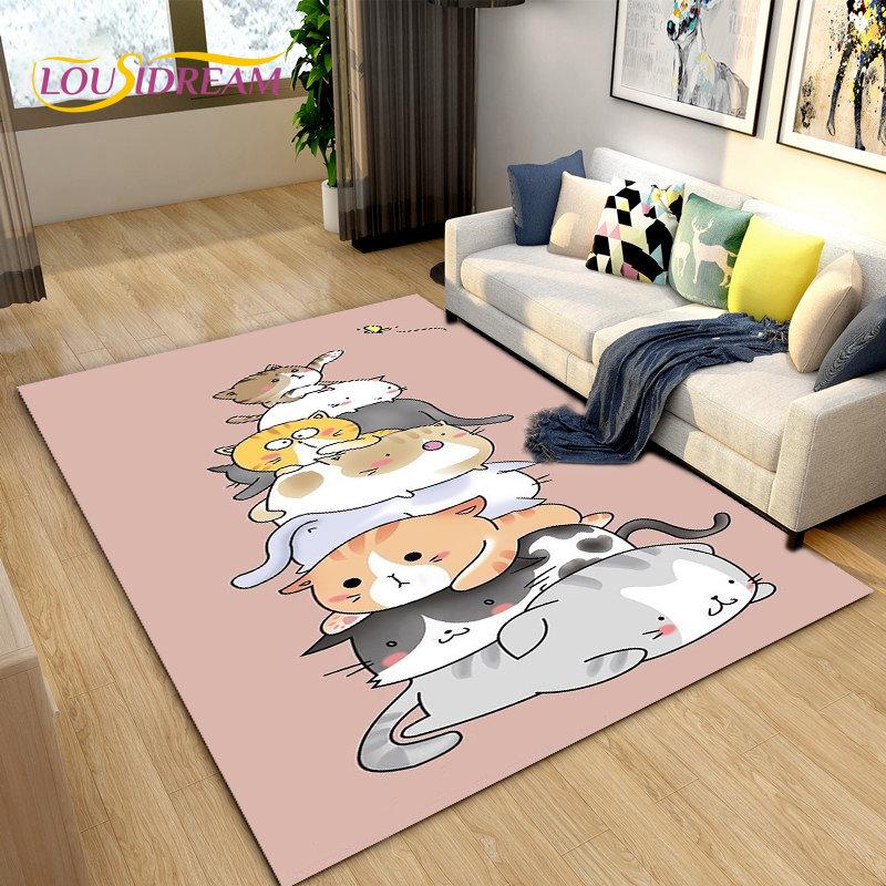 3D мультяшный ковер с милым котом, ковер для дома, гостиной, детской спальни, дивана, коврик для двери, декор, кухонный нескользящий коврик