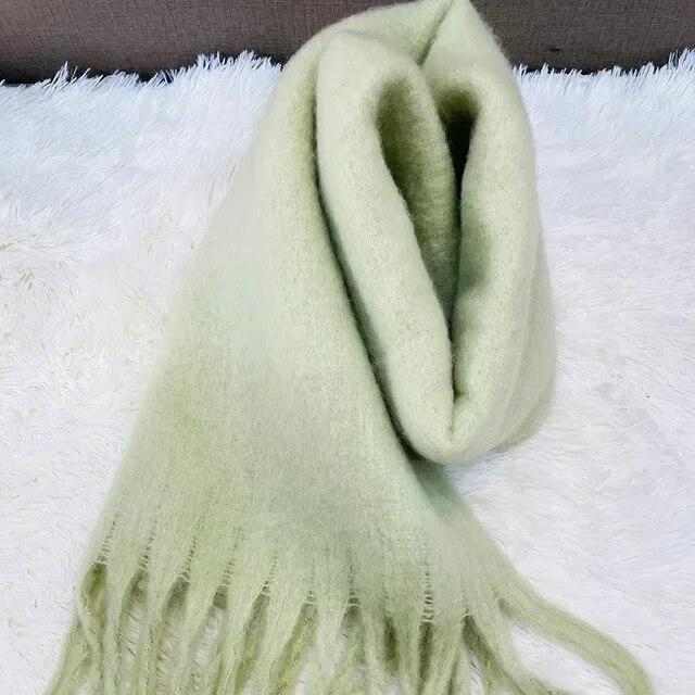 Женский толстый шаль, шарф, зимние теплые модные однотонные шарфы из пашмины, длинные хиджабы с кисточками, палантины Bufanda Mujer