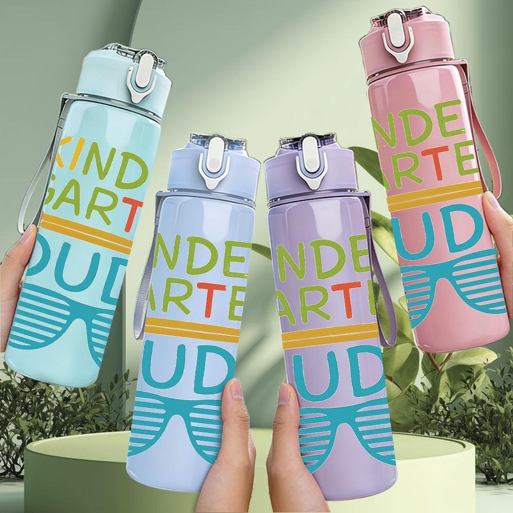 1PC Kindergarten Dude Text 750ml Color Plastic Sports Water Bottle Leakproof Flip Straw Lid Suitable for Sports Office Home Use