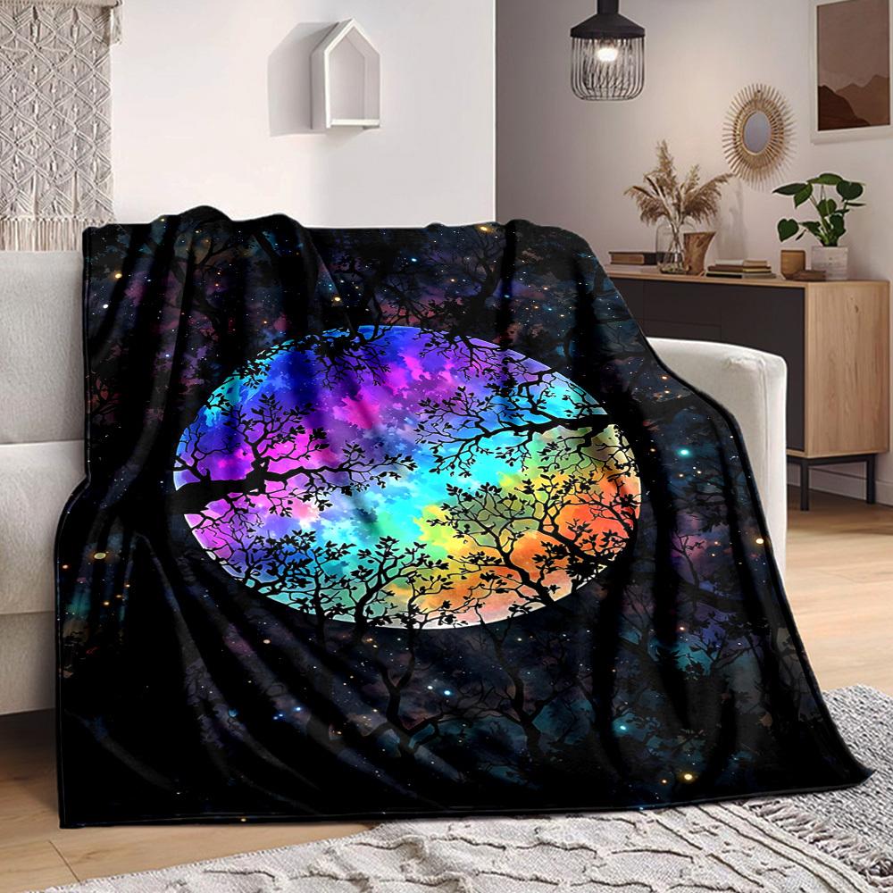 1pc Galaxy Trees Blanket, Lightweight Flannel Throw Blanket for Sofa, Bed, Travel, Camping, Living Room, Office, Couch039