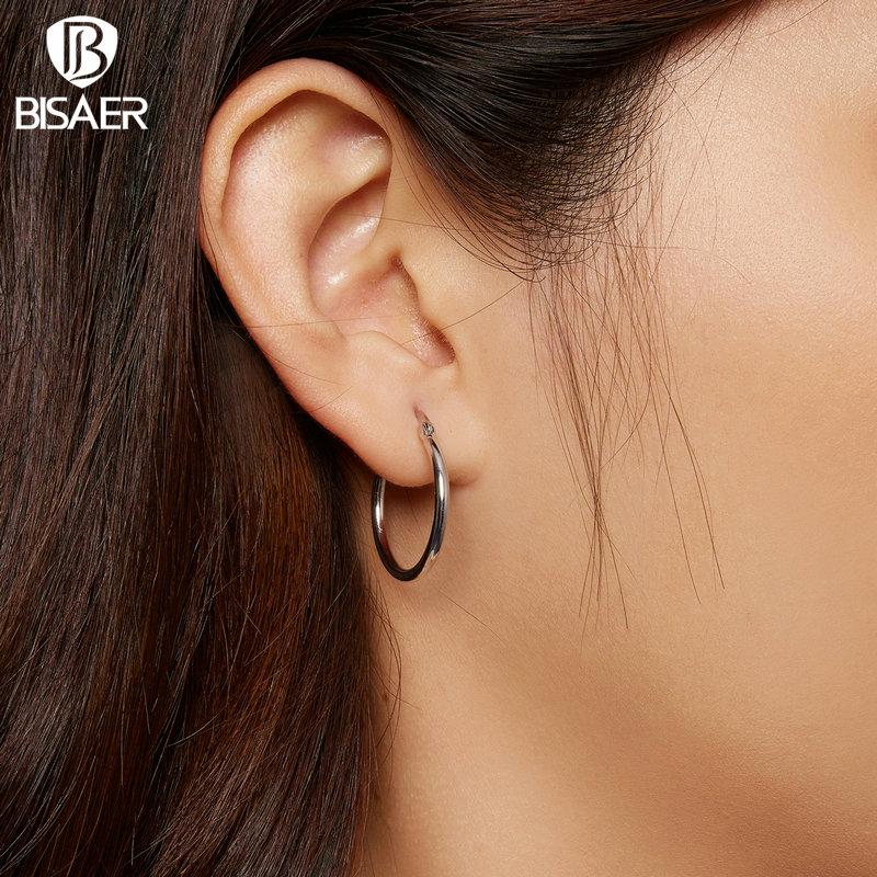 Bisaer Легкие серьги-кольца из стерлингового серебра 925 пробы, гипоаллергенные женские серьги-кольца с платиновым покрытием 14–24 мм