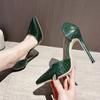 High Heel 10cm  Liyke Green Snake Print Leather Women High Heels Pumps Party Nachtclub Stripper Shoe Sexy Slingback Shallow Pointed Toe Stiletto