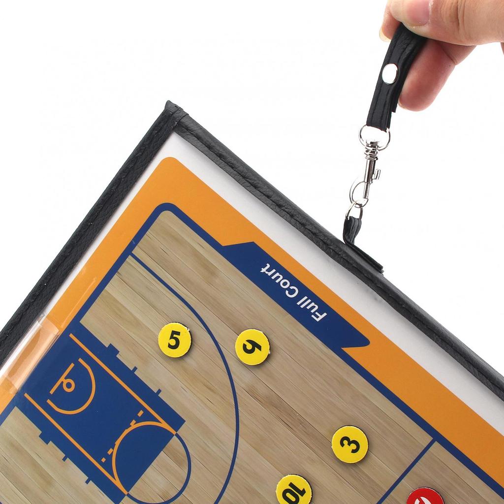 Portable PU Leather Cover Clipboard Tactical Magnetic Board Kit with Dry Erase, Marker Pen, Magnet Buttons, Color Basketball Coaching Board