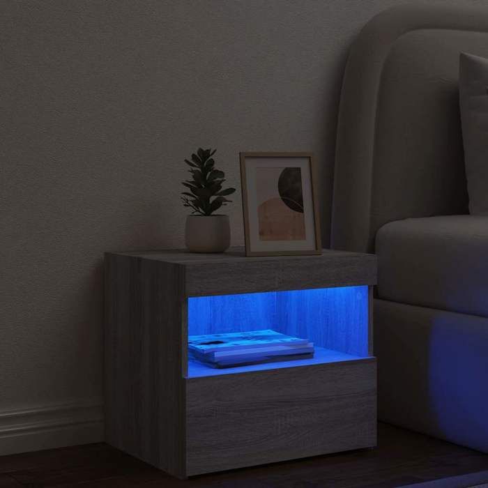 Table de chevet - Maison Exclusive - Sonoma gris - LED RVB réglables - 50x40x45 cm