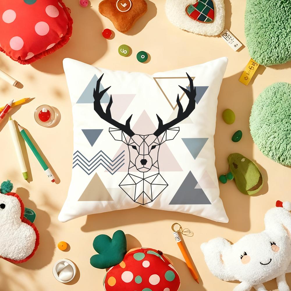 Modern Nordic Style Deer Head Cushion Cover Plush Fabric Soft DoubleSided Printed Sofa Warm Winter Home Gift Pillow Cover
