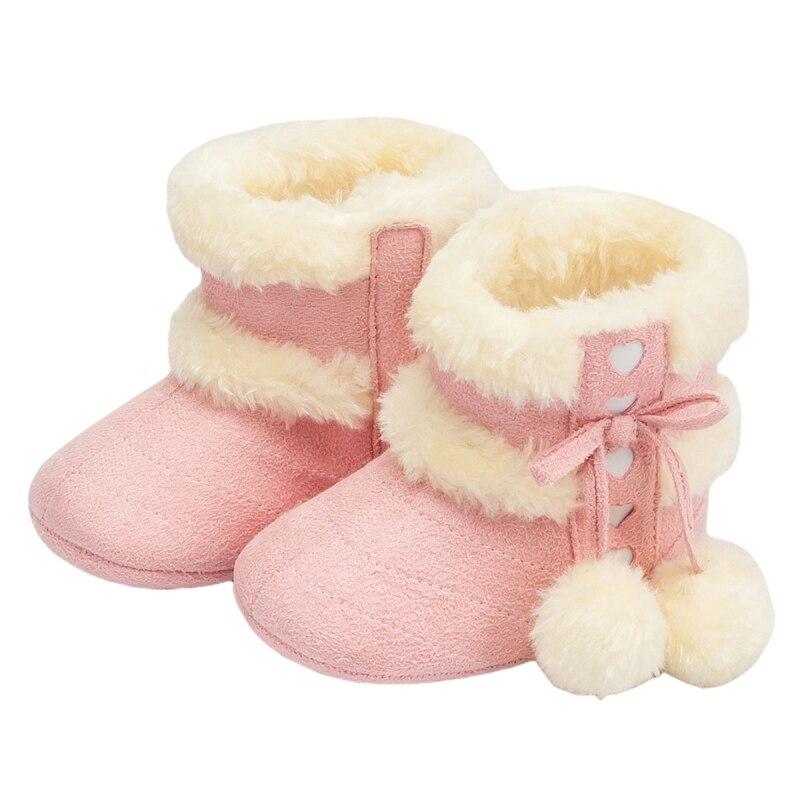 Зимние детские зимние сапоги для маленьких мальчиков и девочек, обувь на мягкой подошве, милые помпоны, флисовые сапоги для первых ходунков для малышей с плюшевой подкладкой, для новорожденных, От 0 до 18 месяцев