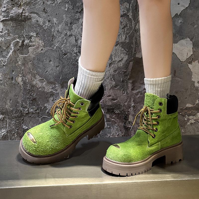 Мужские и женские резиновые ботинки, пара, на толстой подошве, увеличивающие рост, в британском стиле, повседневные, с большим носком, ботинки Мартина 43156-44156-J