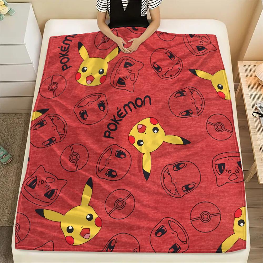 Pikachu and Eevee Print Flannel Blanket, High quality Comfortable for All Seasons, Home Decor, Warmth and Comfort