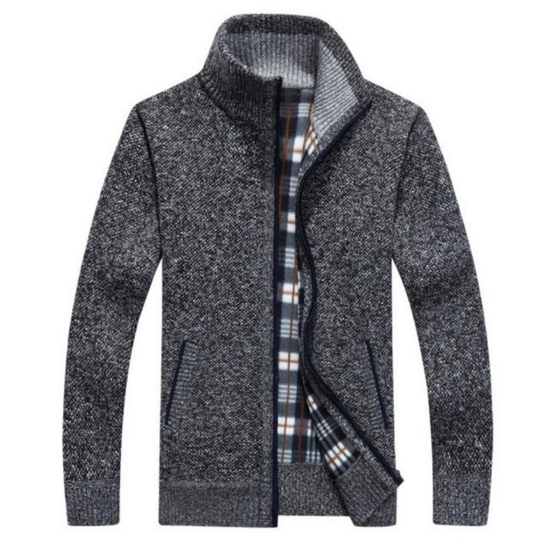 Мужской длинный вязаный свитер на молнии с плюшем и толстым утеплителем, модный верхний свитер и куртка