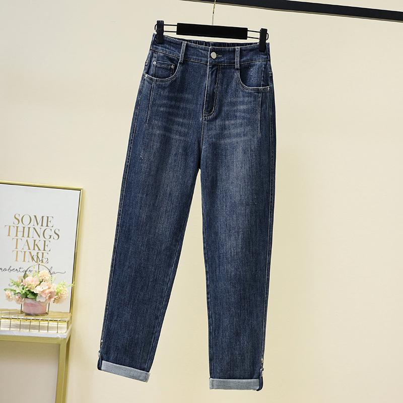 Dimanaf 2022 New Plus Size Jeans Basic Elastic Pants Loose Autumn Women Casual Female Blue Trousers Pants 5XL