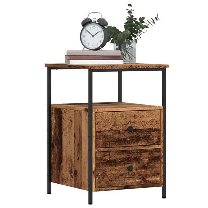 VidaXL Table de chevet vieux bois 34x35,5x50 cm bois d’ingénierie, meuble de chevet, table d'appoint, armoire de lit, 857258