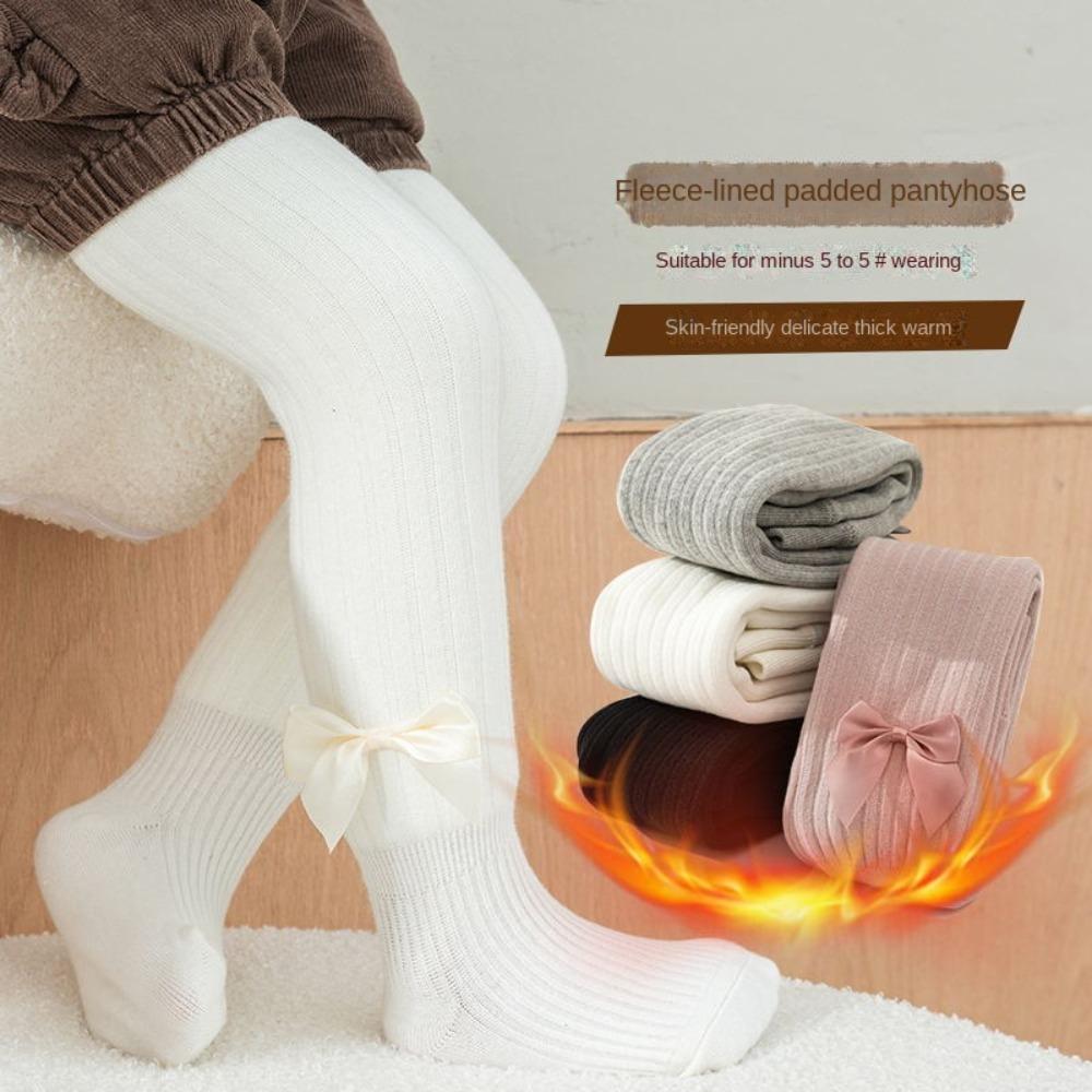Velvet Bow Cashmere Tights Thickened Children Pantyhose Cute Plush Pantyhose Winter