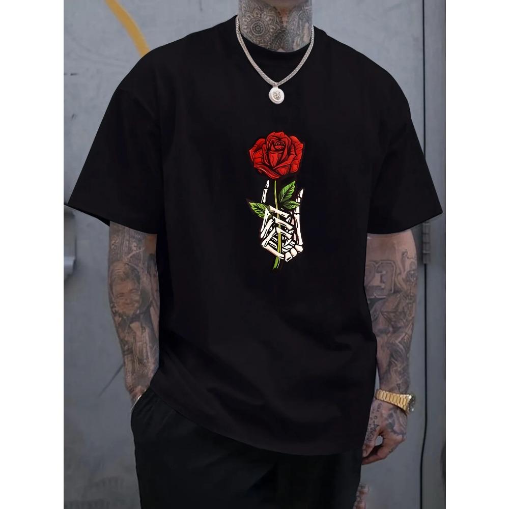 Мужская футболка с принтом в виде роз, новая, с круглым вырезом и коротким рукавом, модная, удобная, дышащая, повседневная, спортивный топ, летняя уличная одежда