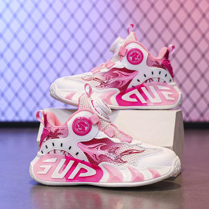 Детские баскетбольные кроссовки для мальчиков и девочек, спортивная обувь с фрикционным звуком, летняя новинка, сетчатые дышащие легкие тренировочные кроссовки