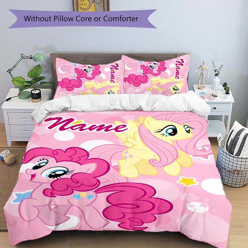 3pcs My Little Pony6 Cover Set - Personalized Name, HD Printed Bedding with 1 Cover and 2 Pillowcases - Perfect for Home Decor, Easy Care