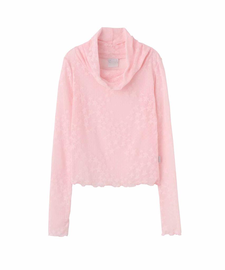 SCULPTOR Star Shirring Turtleneck Baby Pink