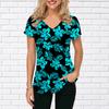 Женские топы с v-образным вырезом и короткими рукавами, подсолнечник, синие цветы и растения, свободная футболка, повседневная блузка