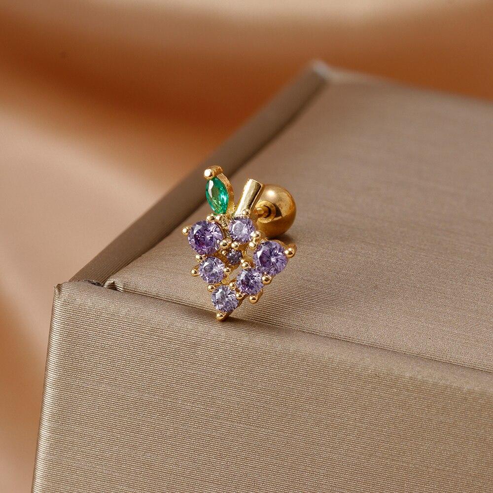 Fashion Stainless Steel Mini Zirconia Stud Earrings For Women Luxury Cute Fruits Helix Tragus Piercing Earrings Party Jewelry