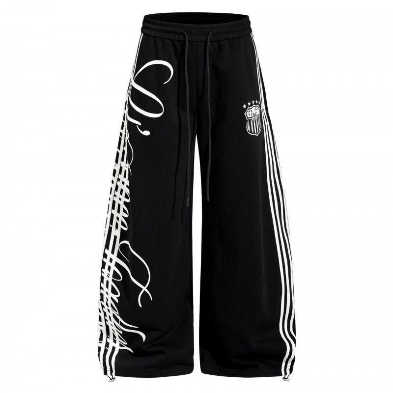 OREETA American Vintage Letter Print Sweatpants Loose Wide Leg Cut Pants Unisex Casual Sports Trousers