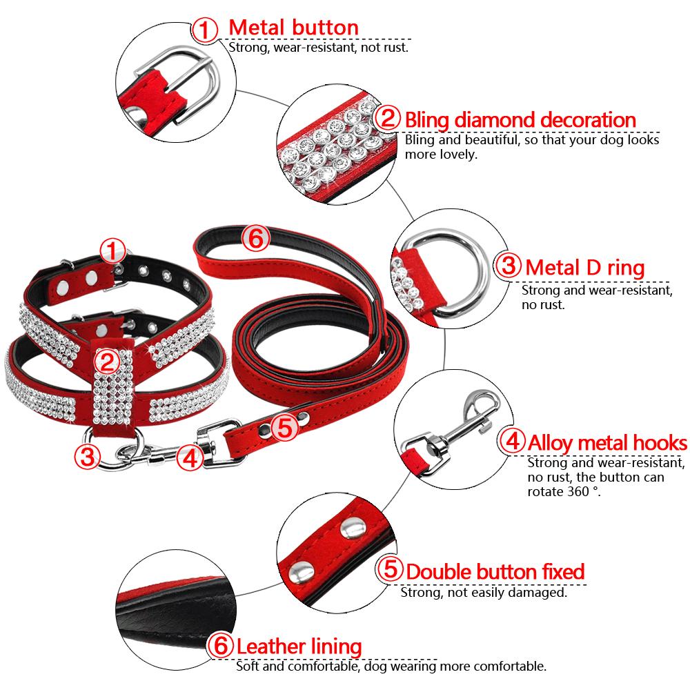 Элегантная шлейка и поводок со стразами для маленких собак