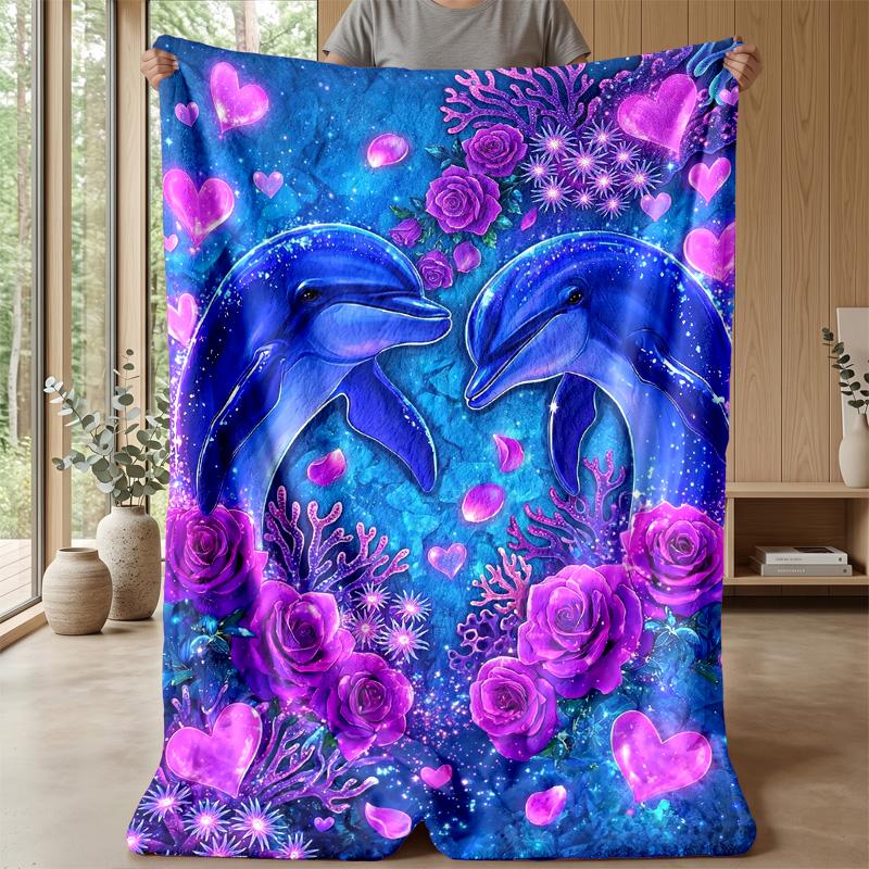Ocean Love Dolphins Theme blanket Lightweight Warm Flannel Blanket Decorative Throw Blanket for Home Decoration