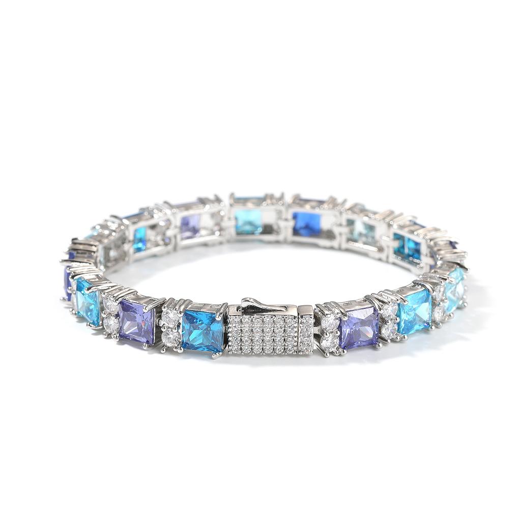 THE BLING KING 7,5 мм Сине-фиолетовый квадратный браслет с драгоценными камнями Iced Out Двухцветный кубический цирконий Браслет с пружинной застежкой HipHop Украшения